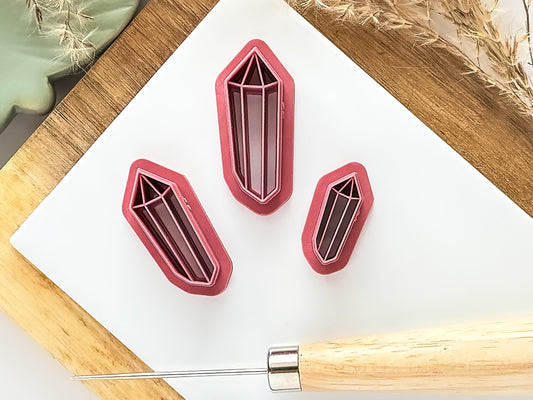 various sizes of long crystal point clay cutters