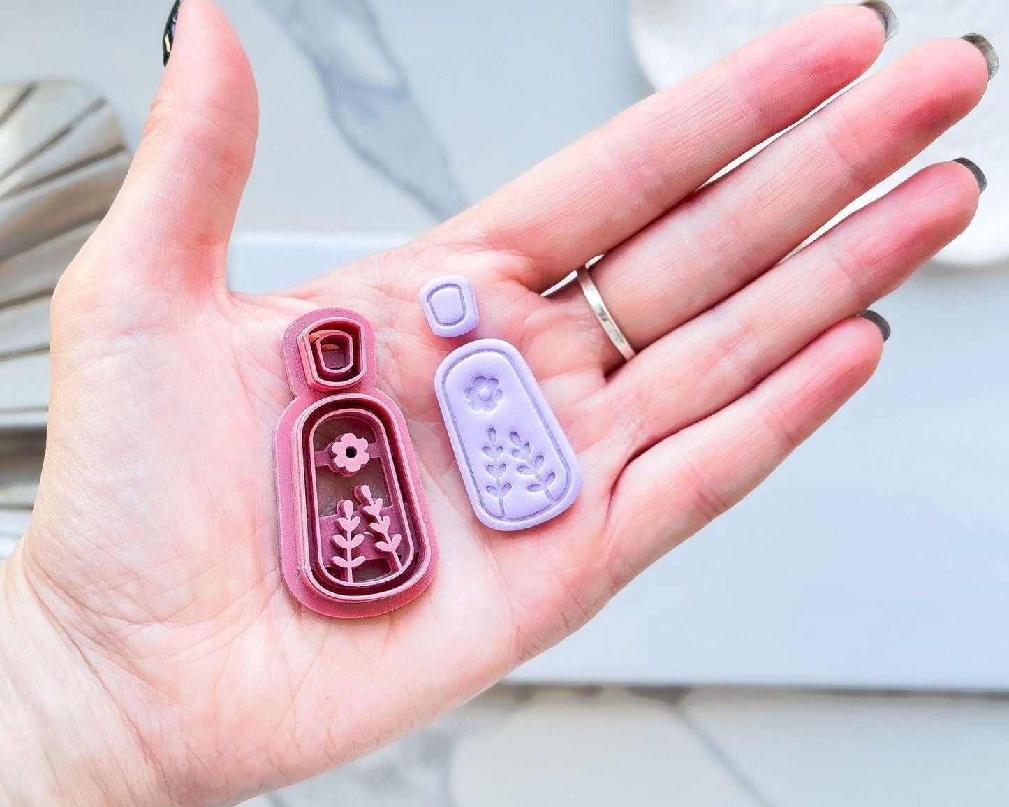 Floral polymer clay earring stamp and cutter - Fabled Cutters