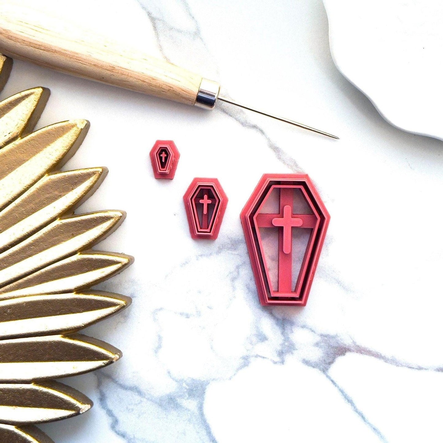 Gothic Coffin Clay Cutters - Single Embossed Cross - Fabled Cutters
