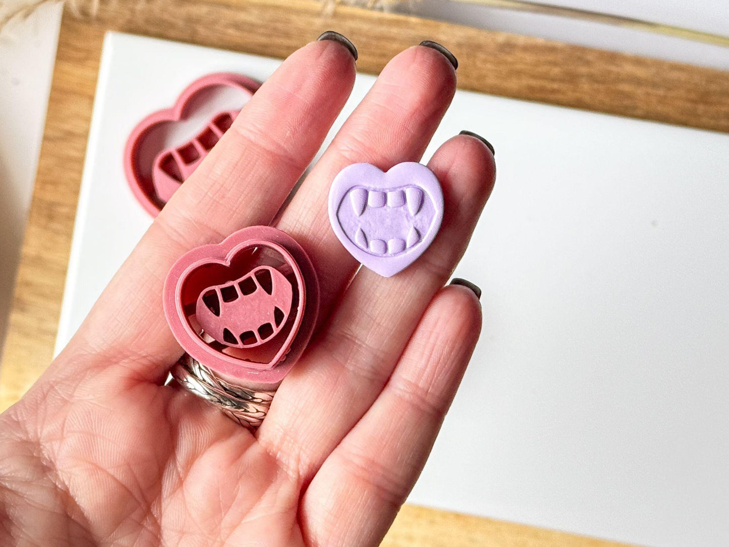 Valentines Vampire Kiss Polymer Clay Cutters - All In One Cutter and Stamp For Polymer Clay Jewellery Artists. 6 Sizes available. UK Made.-Romantic Cutters