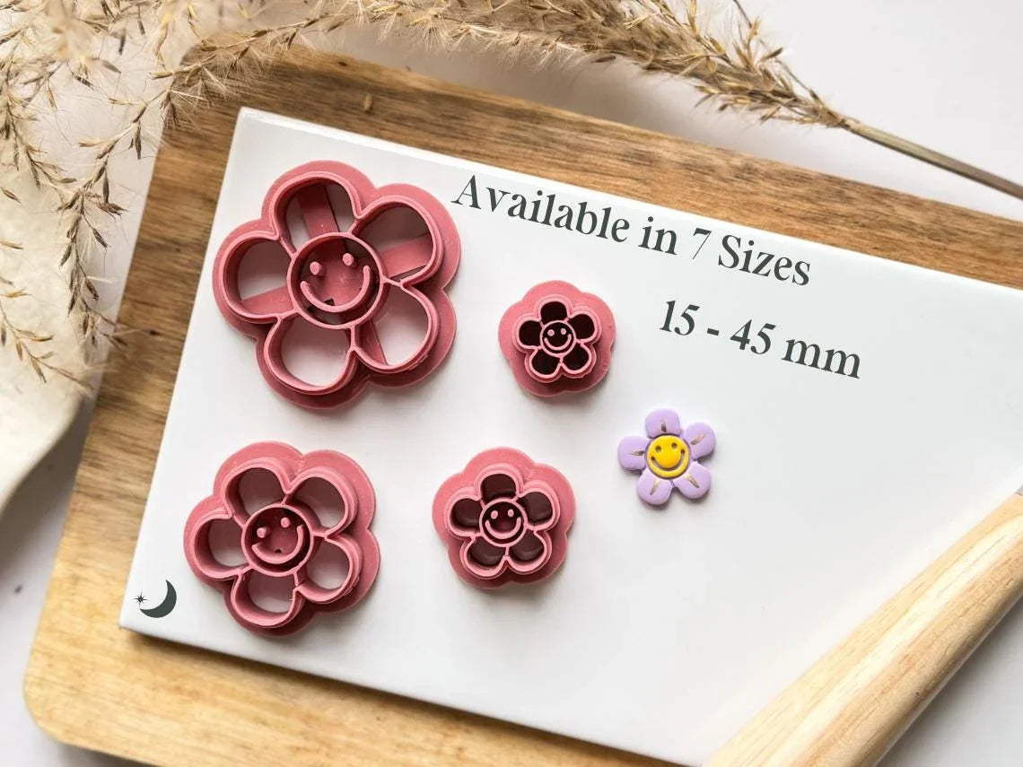 Smiley face daisy, funky flower for preppy style polymer clay collections