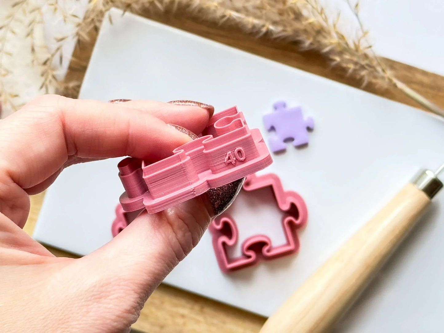 40mm jigsaw polymer clay cutter with size printed