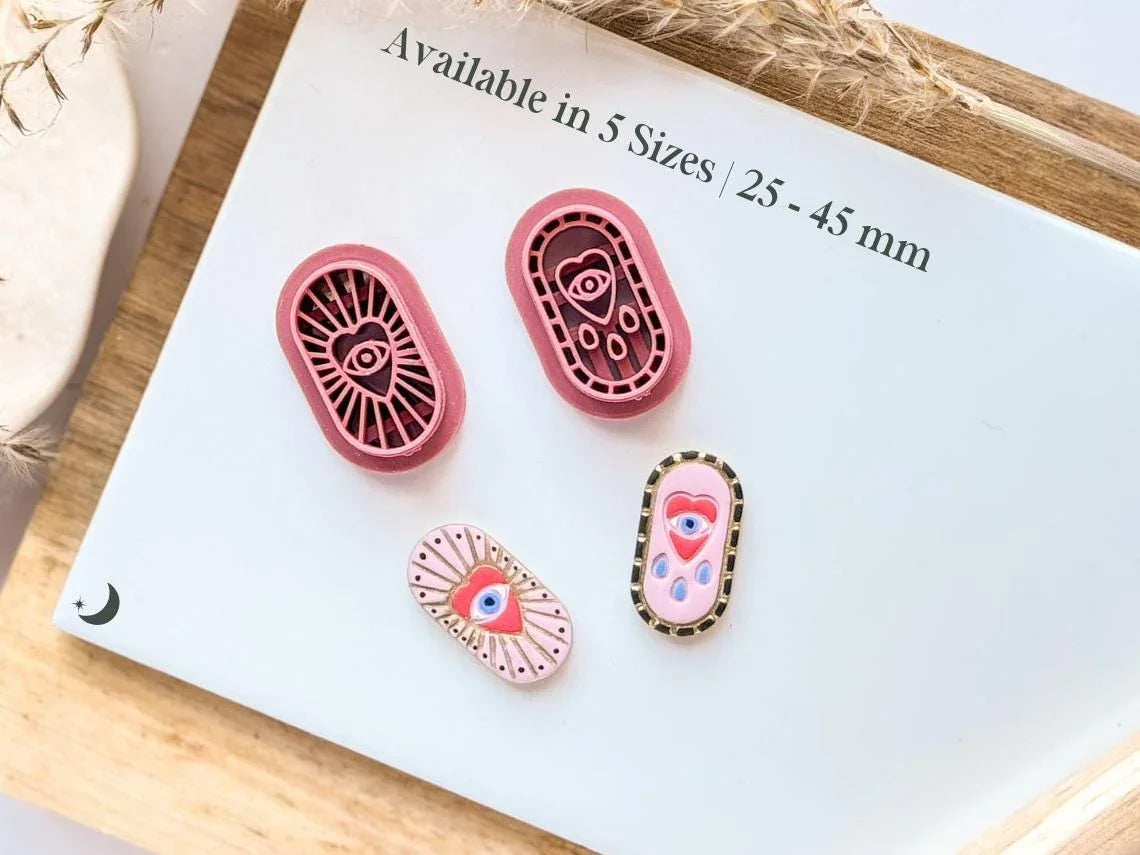 Oblong mystical clay cutter set with heart and eye detail