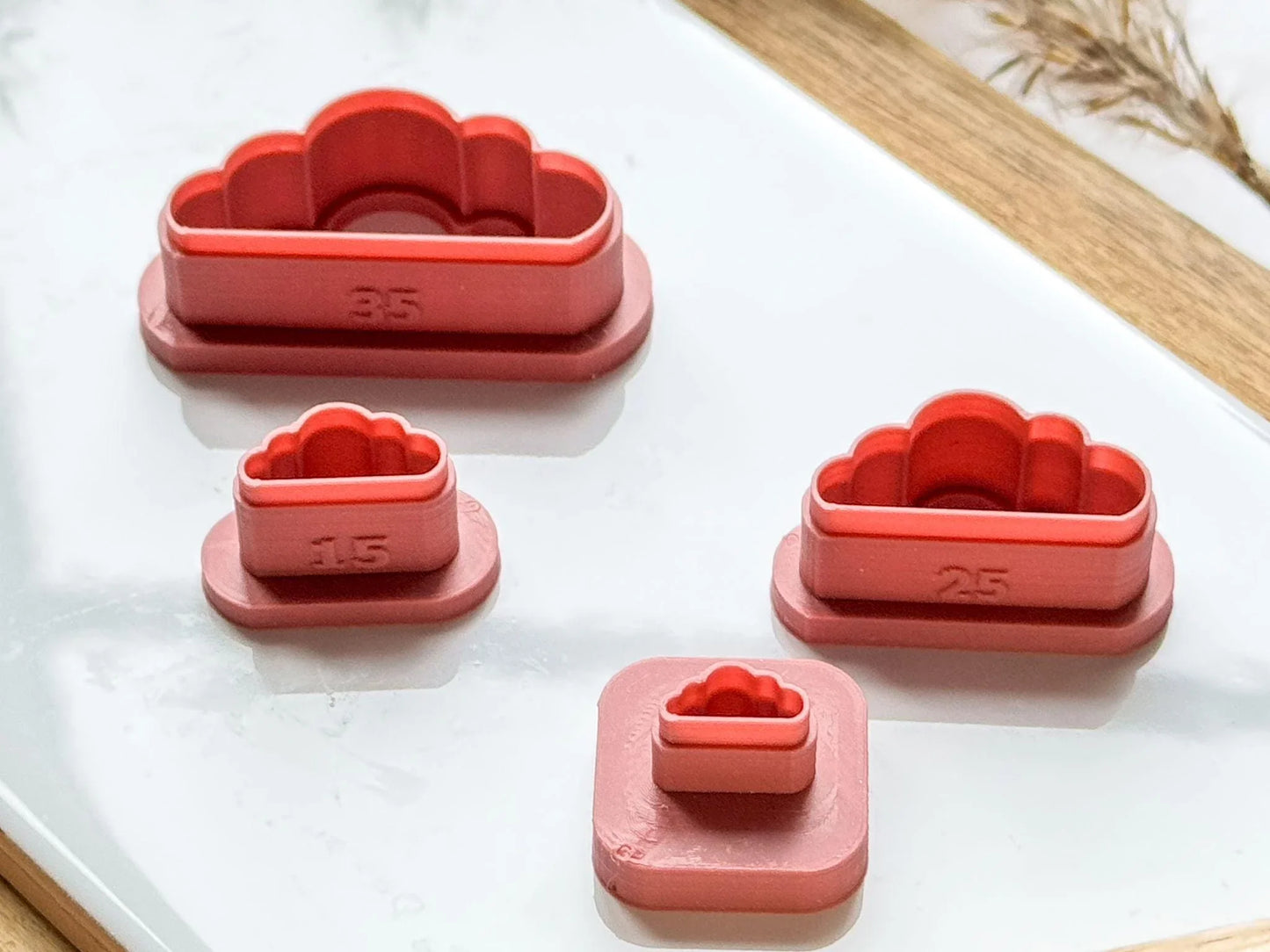 Side view of cloud polymer clay cutters