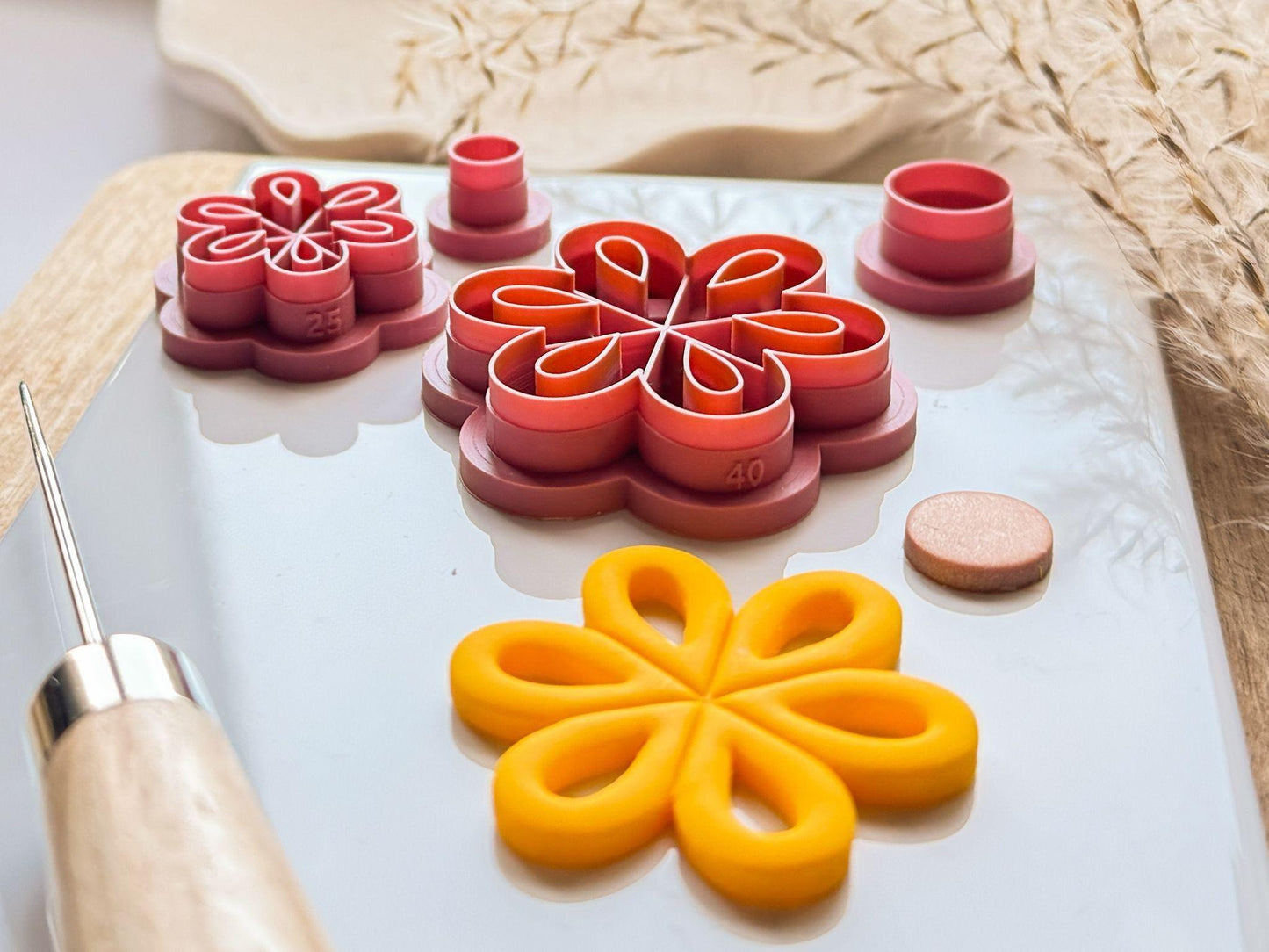 side view of flower clay cutter outline for clay earrings