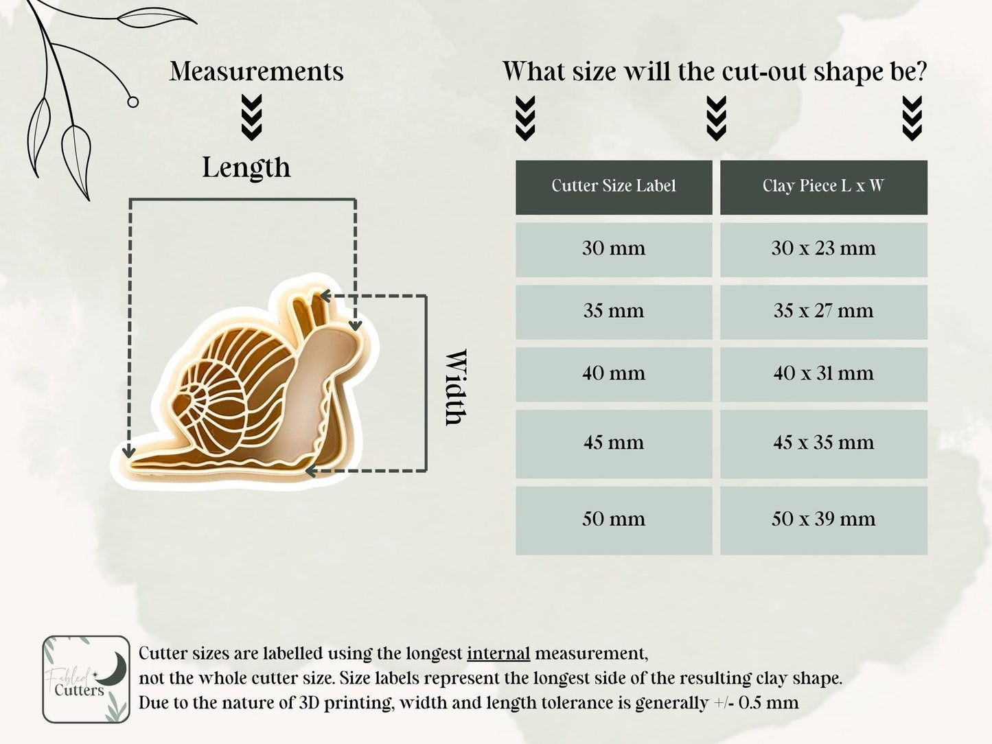 Snail Cutter measurement guide