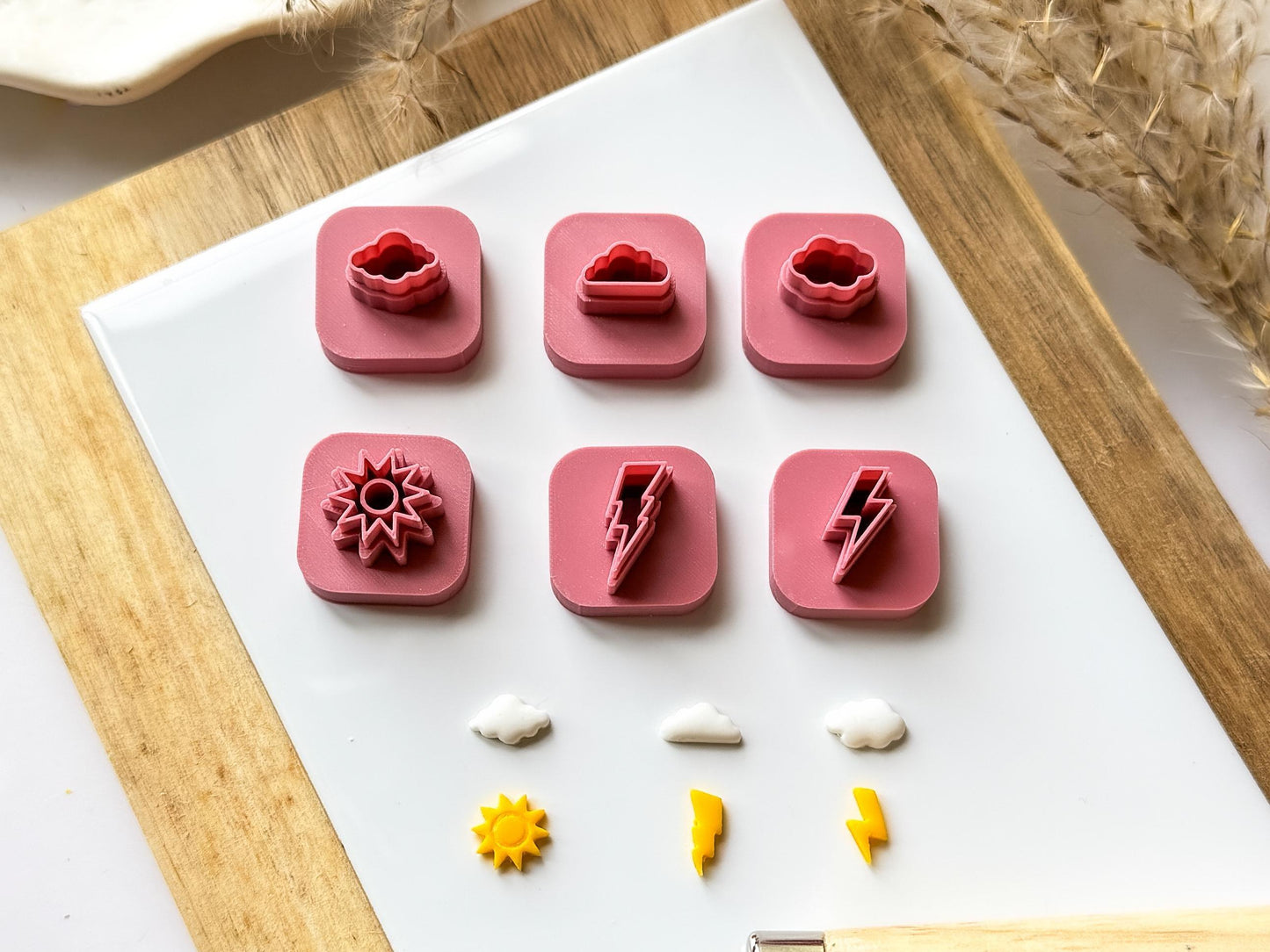 Micro clay cutter set of clouds, sun and lightening