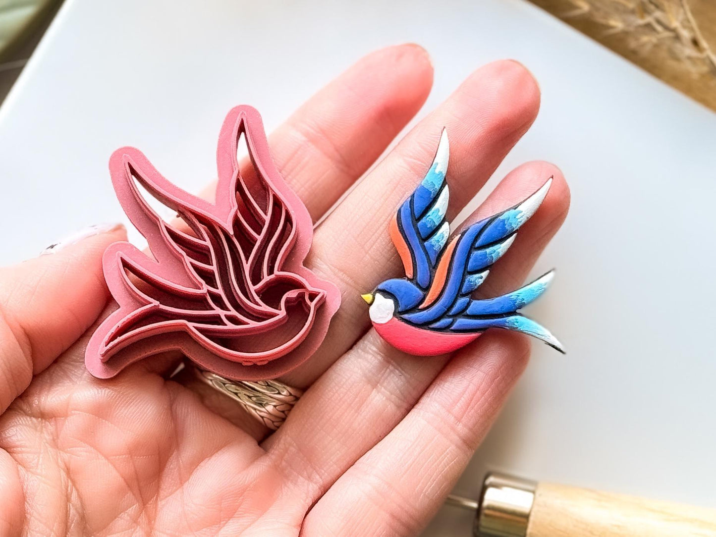 Medium size swallow bird cutter and clay earring