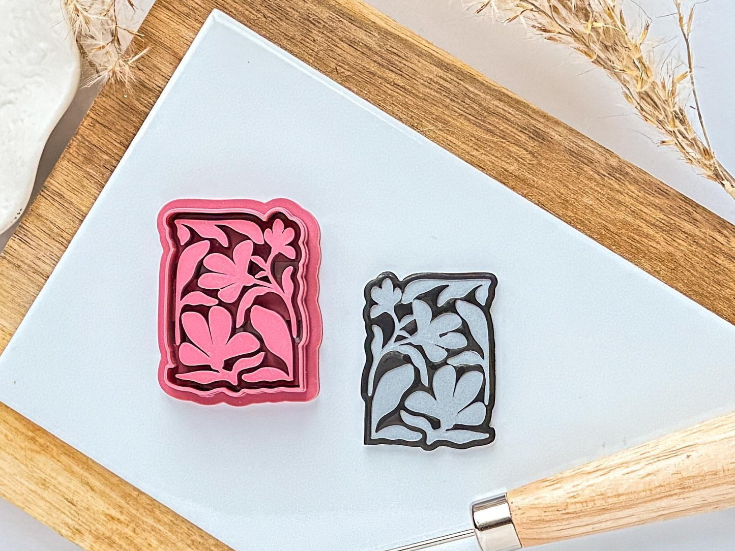 Abstract rectangular floral clay cutter