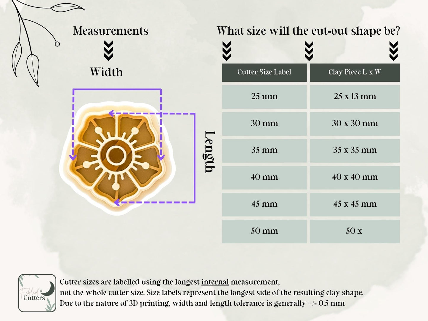 Flower tattoo style cutter mesurement guide