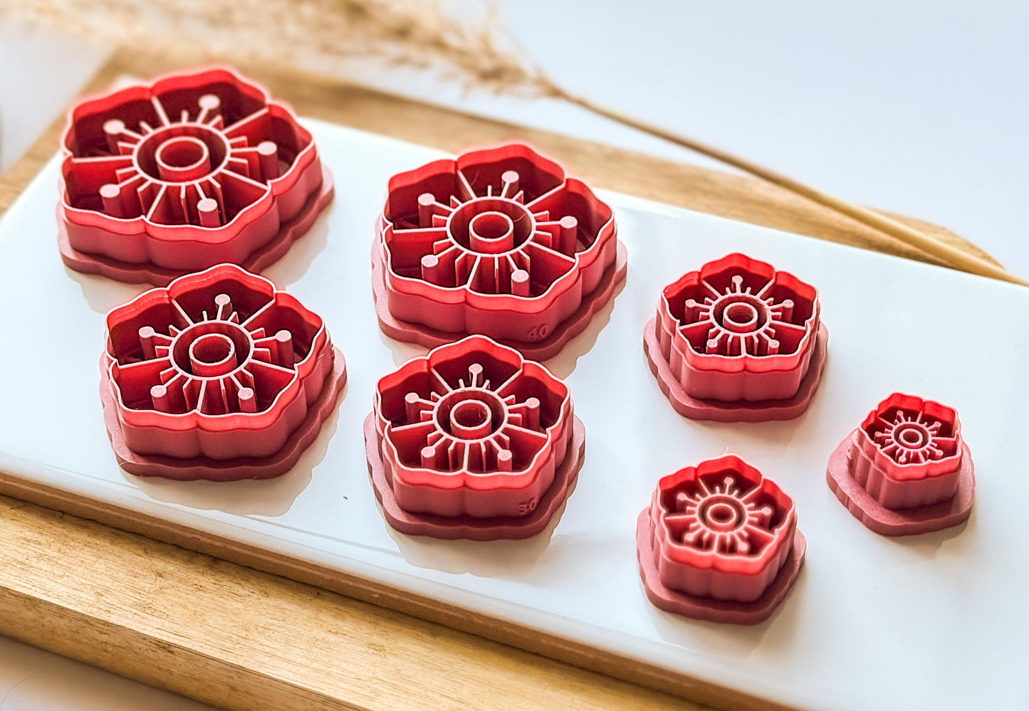 Side vie wof flower tattoo clay cutter to show septh of imprint stamp lines