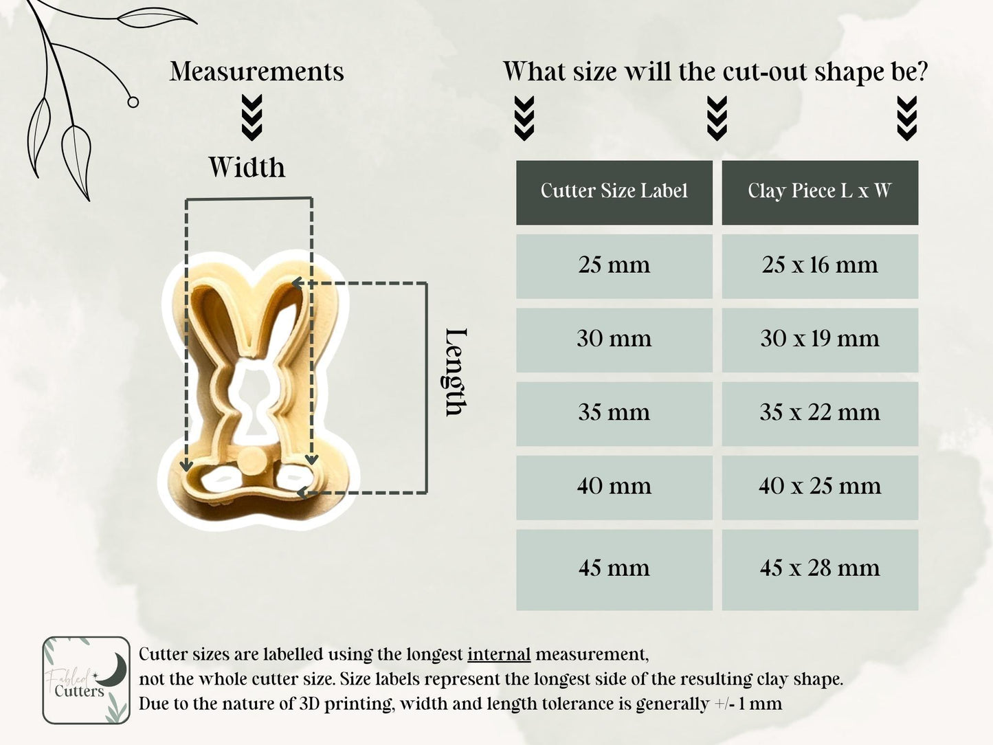 Easter rabbit cutter measurement guide