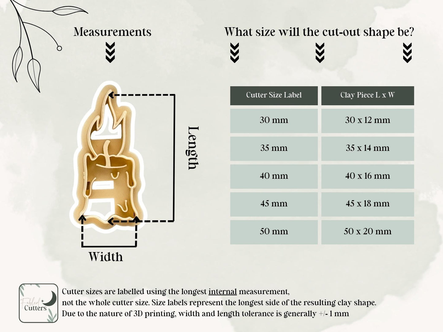 Candle cutter measurement details