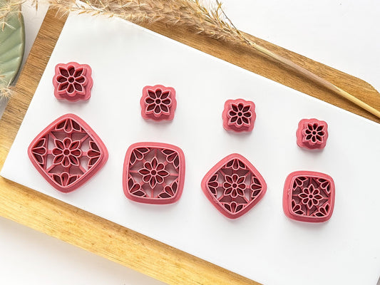 Image showing how the square daisy earring cutter can also be used as a diamond shape on all sizes.