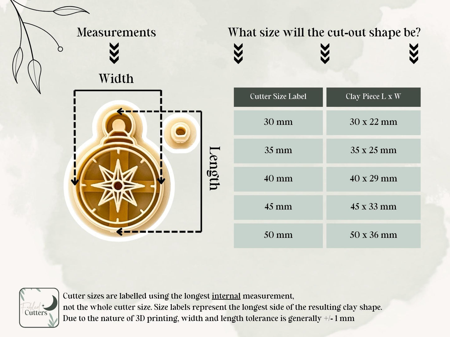 Detailed nautical compass clay cutter size details