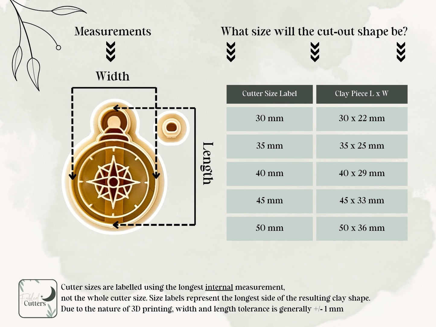 compass clay cutter measurement information