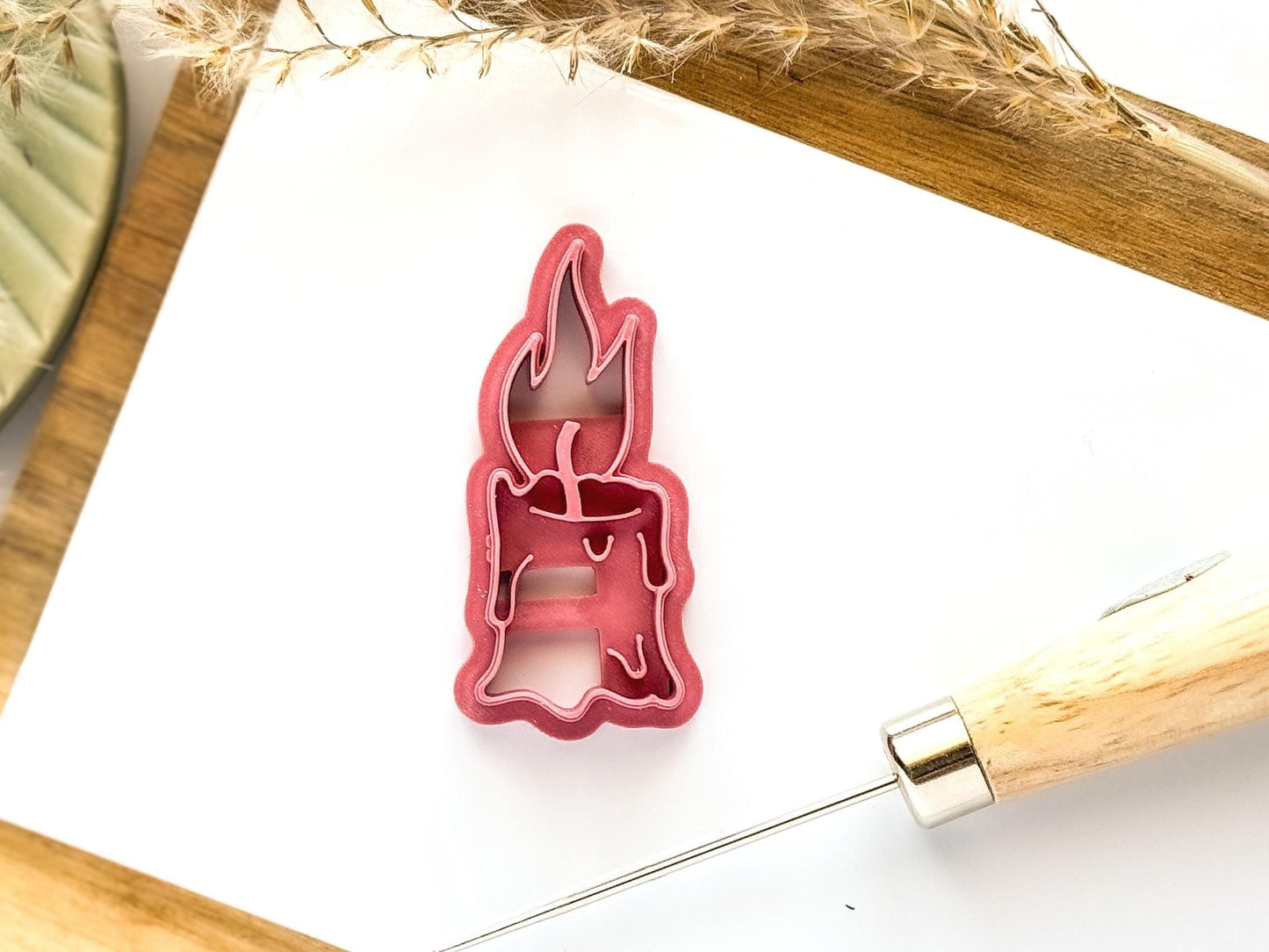 pink melting candle clay cutter and stamp for polymer clay and silver clay