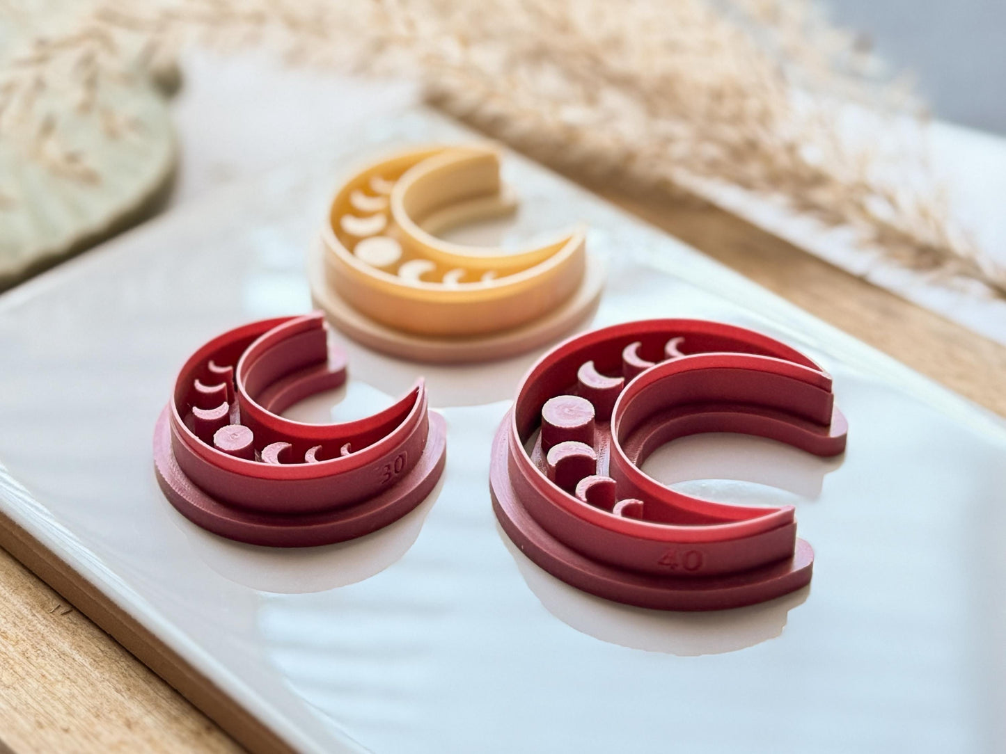 Crescent Moon Cutter, moon shaped cutter with lunar phase debossing stamp for polymer clay, silver clay and similar. various sizes available-Celestial Cutters