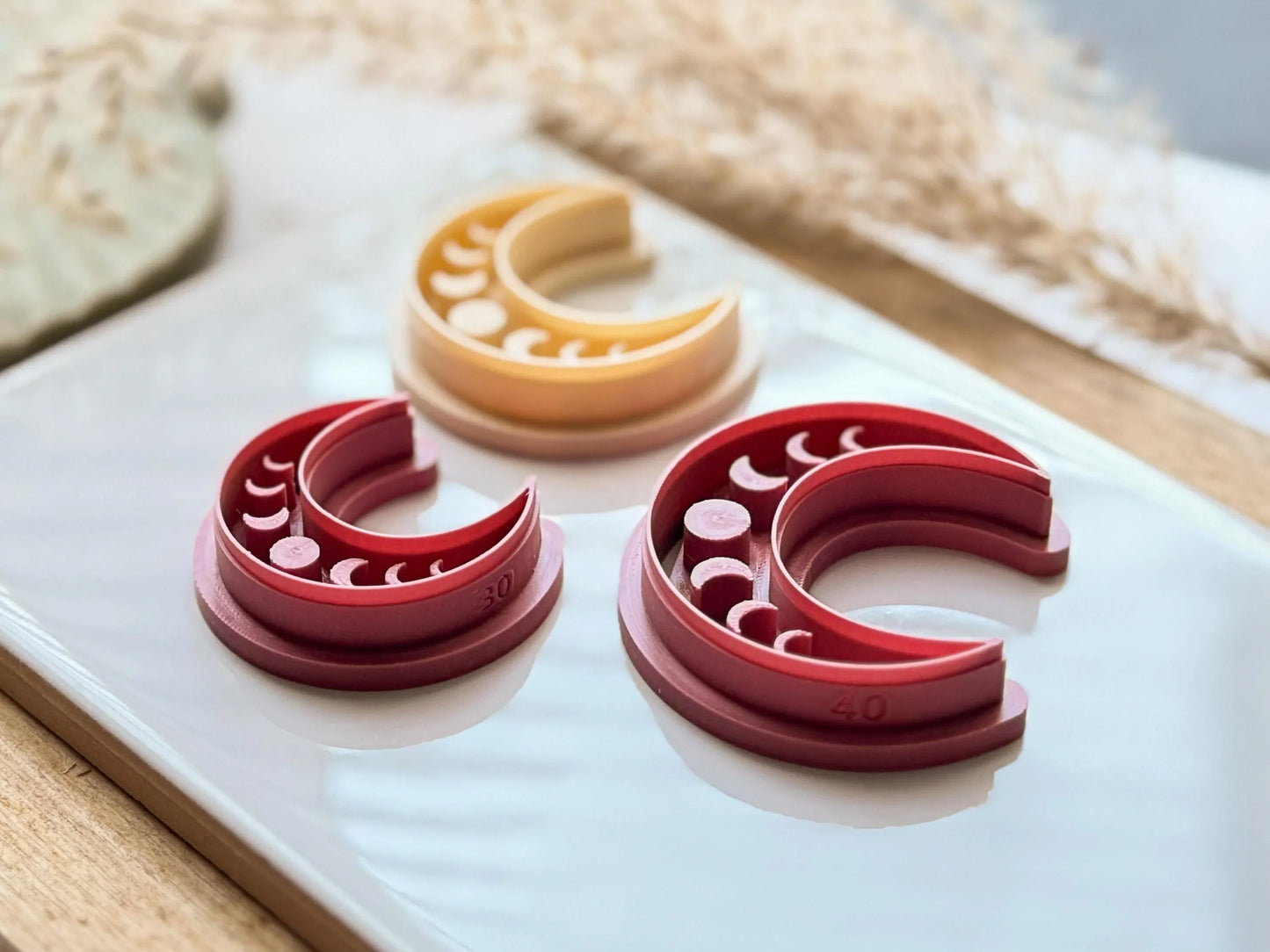 Crescent Moon Cutter, moon shaped cutter with lunar phase debossing stamp for polymer clay, silver clay and similar. various sizes available-Celestial Cutters