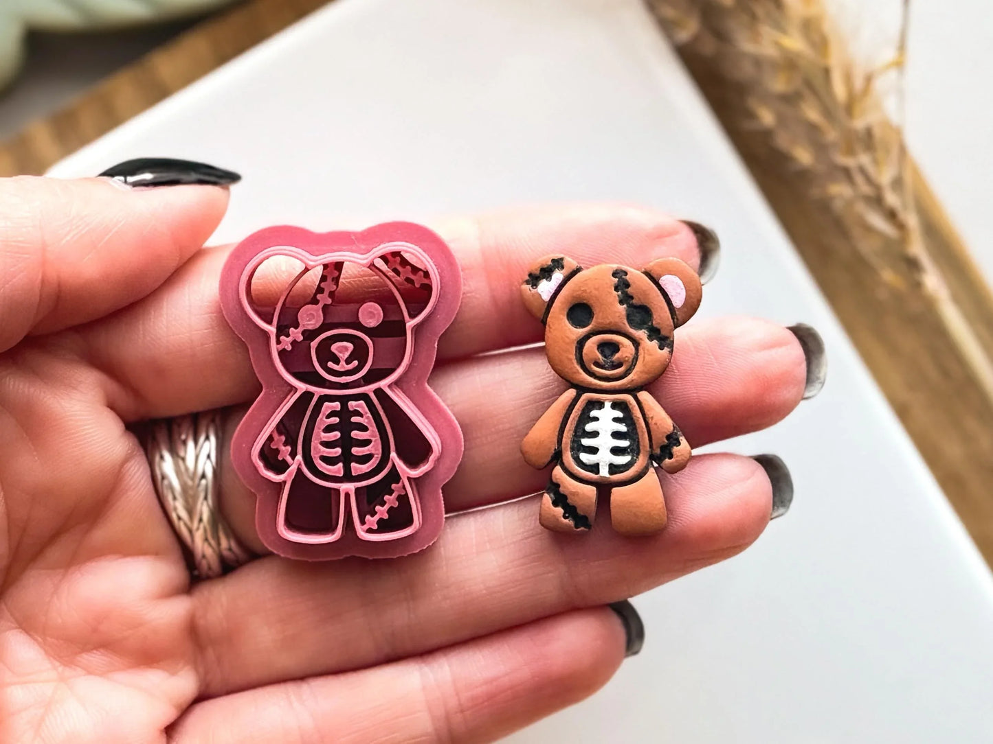 Spooky Teddy Bear Clay Cutter, detailed zombie bear shaped cutter for polymer clay-Gothic / Alt Cutters