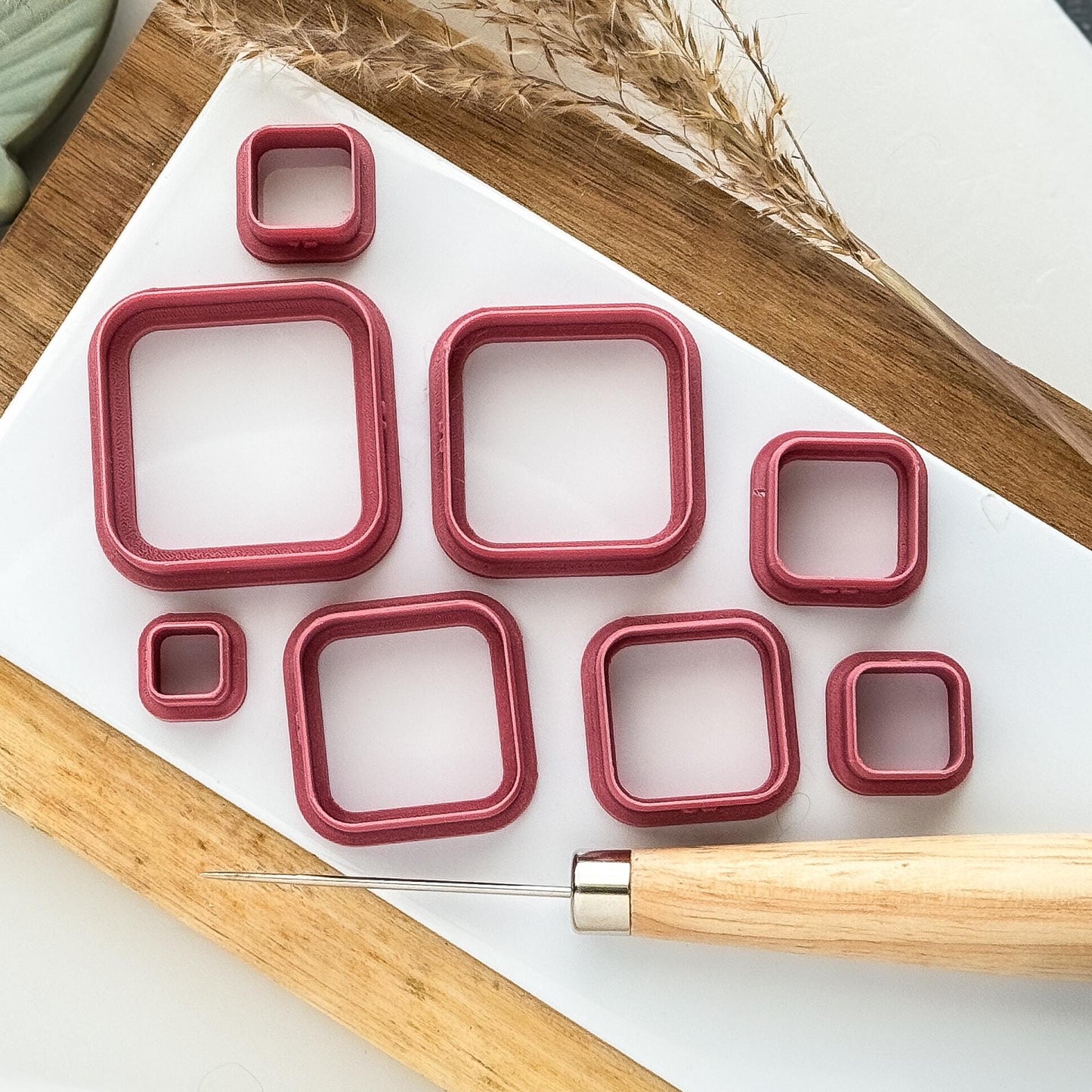 various sizes of square clay cutters with rounded corners