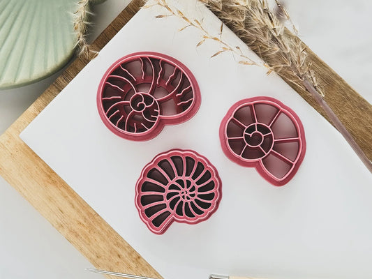 Sea Shell Clay Cutter Set, 3 designs of sea snail shell shaped cutters for polymer clay and silver clay, various sizes-Summer Cutters