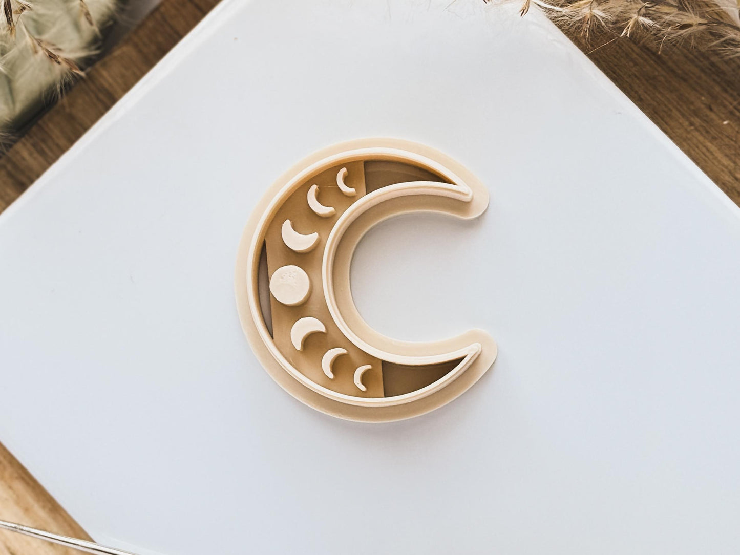 Crescent Moon Cutter, moon shaped cutter with lunar phase debossing stamp for polymer clay, silver clay and similar. various sizes available-Celestial Cutters