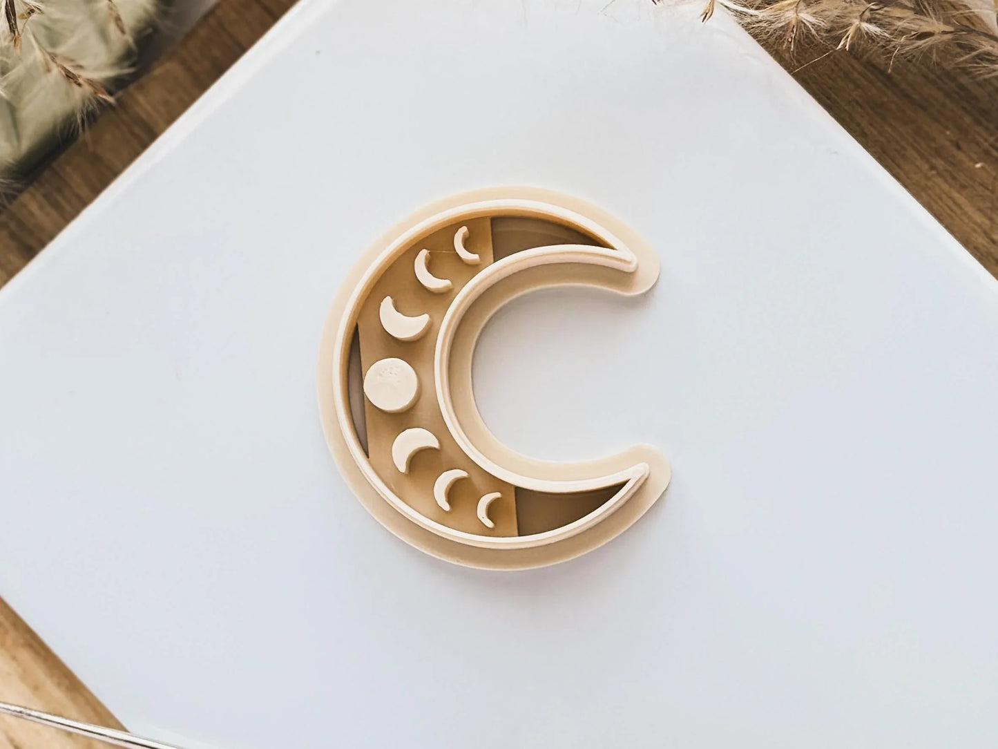 Crescent Moon Cutter, moon shaped cutter with lunar phase debossing stamp for polymer clay, silver clay and similar. various sizes available-Celestial Cutters