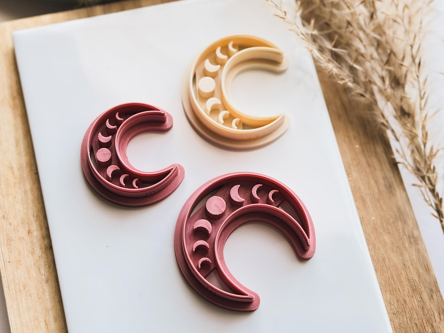 Crescent Moon Cutter, moon shaped cutter with lunar phase debossing stamp for polymer clay, silver clay and similar. various sizes available-Celestial Cutters