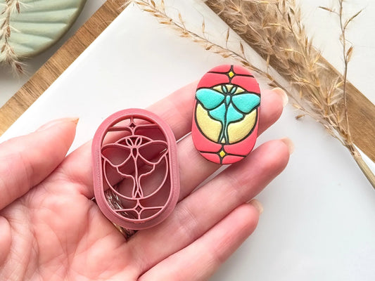 Moth Frame Clay Cutter, stained glass effect luna moth cutter for polymer clay and silver clay, various sizes available, made in the UK-Animal & Nature Cutters
