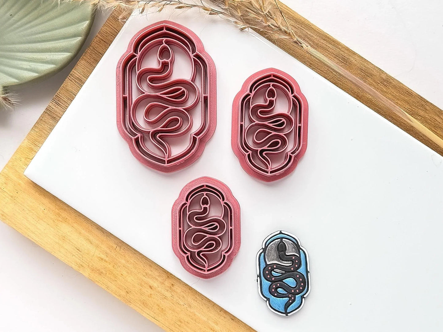 Snake Frame Clay Cutter, stained glass style snake and moon cutter for polymer clay and silver clay, various sizes available, made in the UK-Animal & Nature Cutters