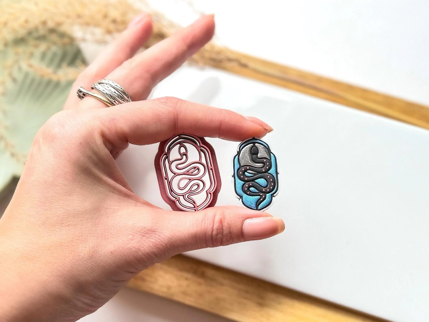 Snake Frame Clay Cutter, stained glass style snake and moon cutter for polymer clay and silver clay, various sizes available, made in the UK-Animal & Nature Cutters
