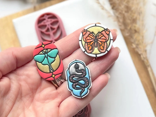 Celestial Clay Cutter set, stained glass effect moth, snake and butterfly cutters for polymer clay and silver clay, UK made-Animal & Nature Cutters