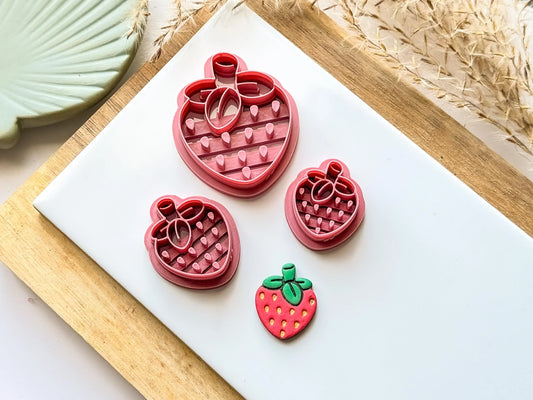 Strawberry Clay Cutter Rounded, detailed strawberry shaped cutter for clay, 5 sizes to chose from, Made in the UK-Food Themed Cutters