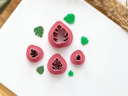 Micro monstera leaf clay cutters, set of 0.5 - 1.5 cm leaf shaped cutters for polymer clay and silver clay, tiny leaf cutter, UK made-Micro Clay Cutters