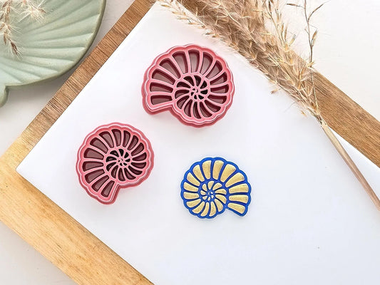 Shell Clay Cutter, snail shell or ammonite fossil shaped cutter for polymer clay and silver clay, various sizes available-Summer Cutters