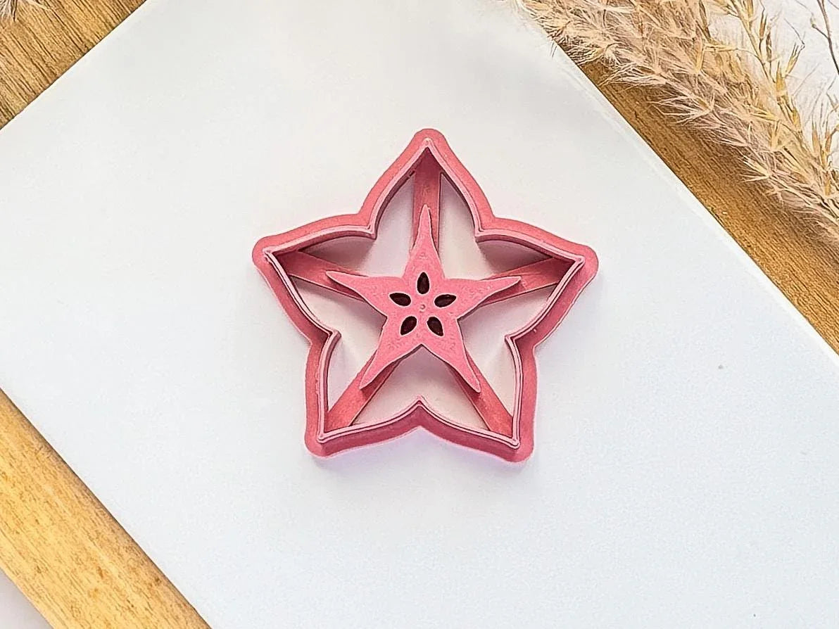 Sliced Fruit Cutter set, summer cutters for polymer clay and silver clay, pear, strawberry, peach & star fruit shapes. Made in the UK.-Food Themed Cutters