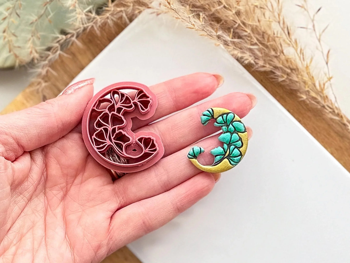 Moon Vine Clay Cutter, leafy imprint all-in-one clay cutter and stamp for celestial clay designs, 5 Sizes available - UK Made-Celestial Cutters