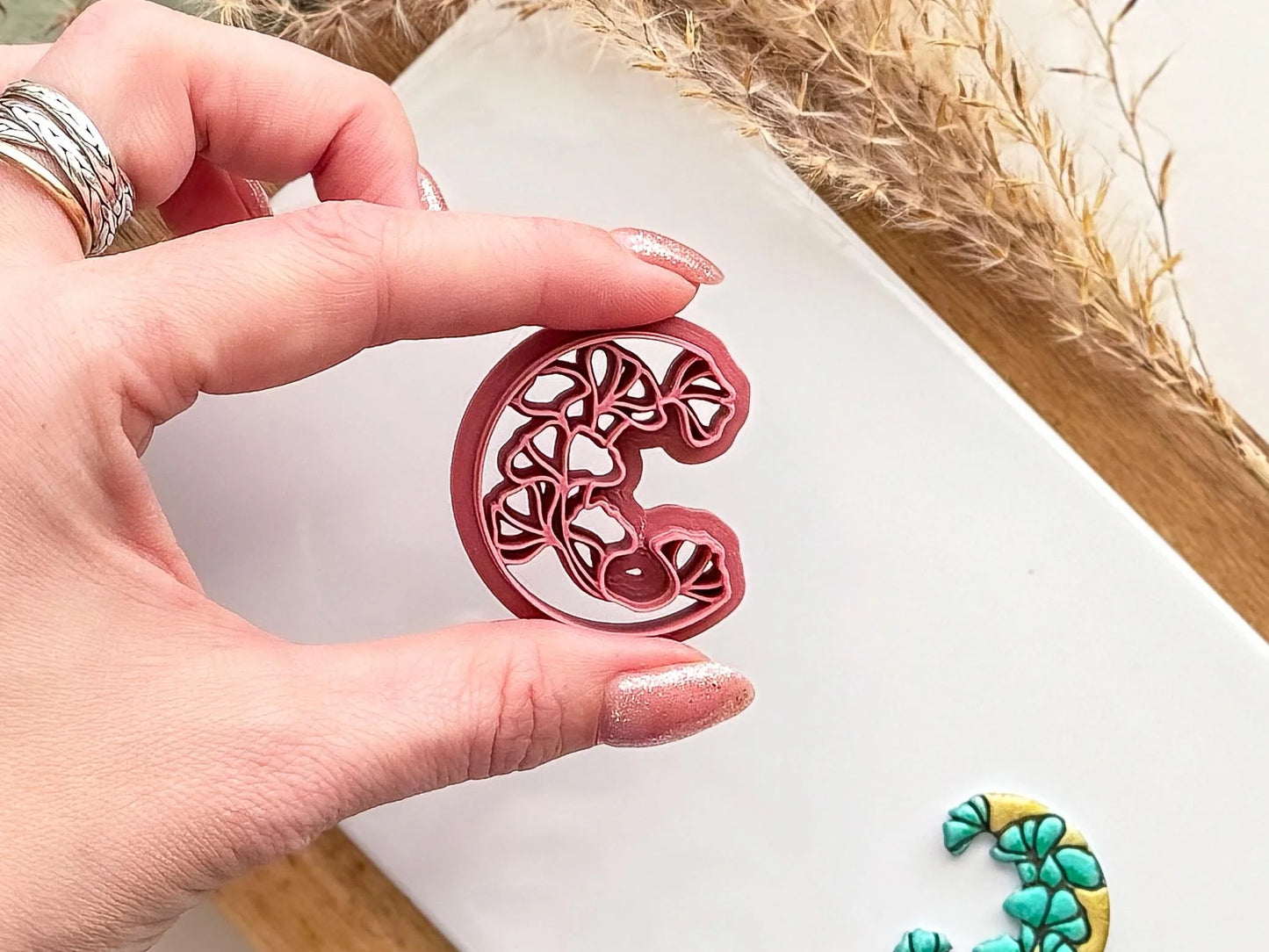 Moon Vine Clay Cutter, leafy imprint all-in-one clay cutter and stamp for celestial clay designs, 5 Sizes available - UK Made-Celestial Cutters