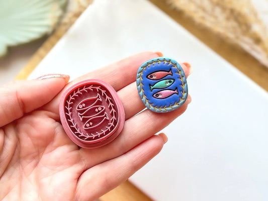 Fish Clay Cutter, stained glass frame style cutter with 3 fish detail for polymer clay and silver clay, various sizes available, UK made-Animal & Nature Cutters