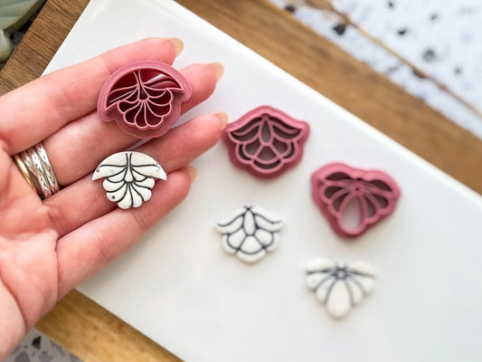 Flower Clay Cutter Set, art deco sytle set of 3 cutters for polymer and silver clay, printed in the FC studio-Floral Cutters