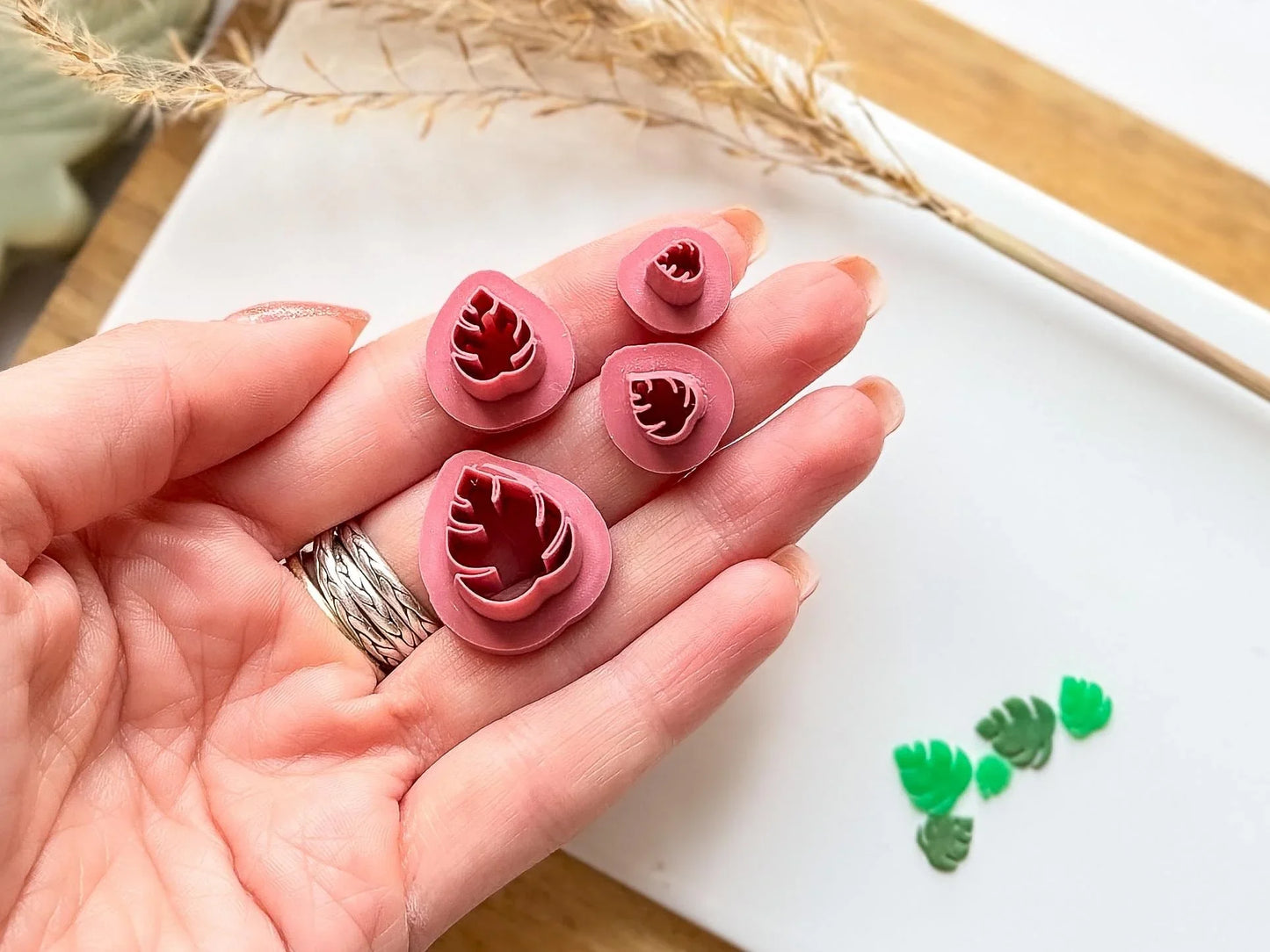 Micro monstera leaf clay cutters, set of 0.5 - 1.5 cm leaf shaped cutters for polymer clay and silver clay, tiny leaf cutter, UK made-Micro Clay Cutters