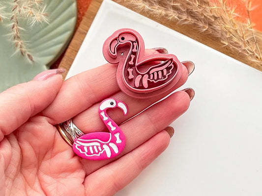 Haloween Flamingo Clay Cutter, skeleton flamingo cutter for polymer and silver clay, printed in the FC studio-Gothic / Alt Cutters