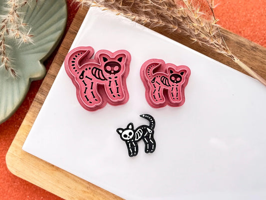 Cat Clay Cutter, cute Halloween skeleton cat cutter for polymer and silver clay, made in the UK-Gothic / Alt Cutters