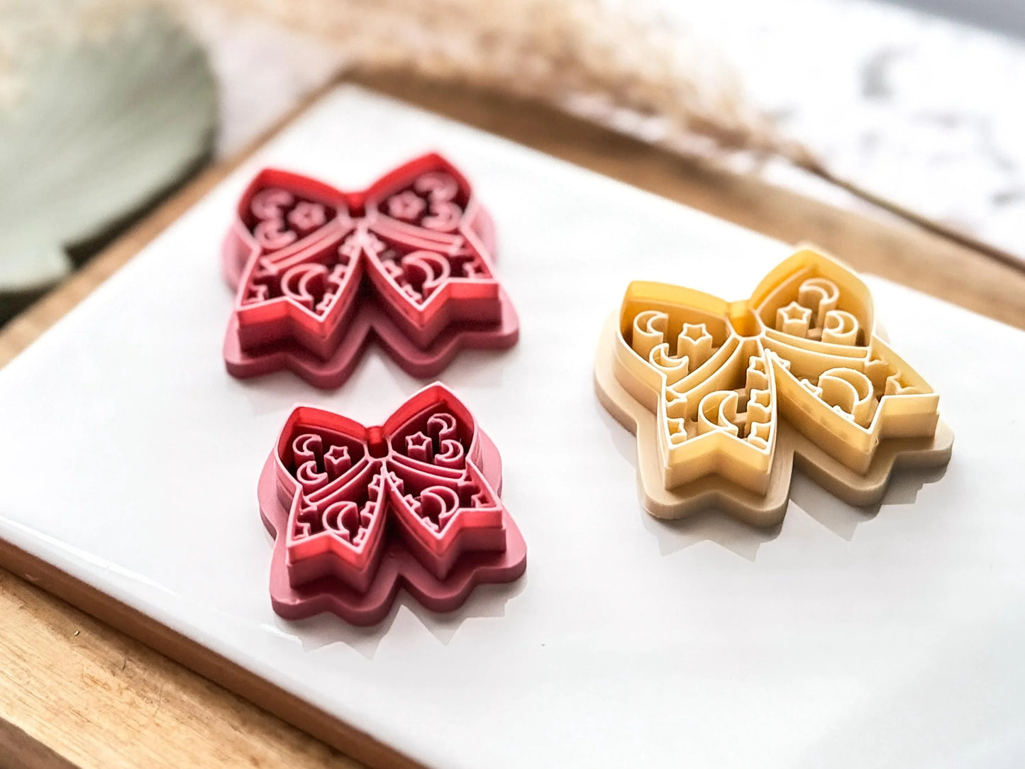 Celestial Bow Cutter, with star and moon stamp details for polymer and silver clay, UK made-Celestial Clay Cutters