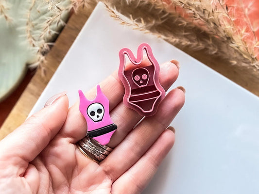 Skull Swimsuit Cutter, halloween themed spooky bathing costume cutter for polymer and silver clay, UK made-Halloween / Goth Cutters