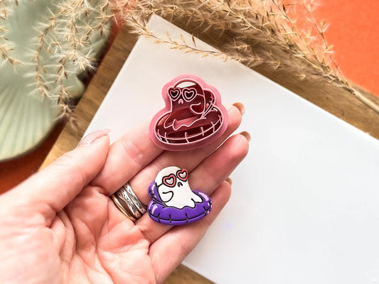 Summer Ghost Clay Cutter, relaxed ghost in pool floatie cutter for polymer and silver clay!-Halloween / Goth Cutters