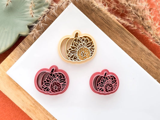 Sunflower Pumpkin Cutter, floral Autumn cutter for polymer clay and silver clay, UK made-Halloween / Goth Cutters
