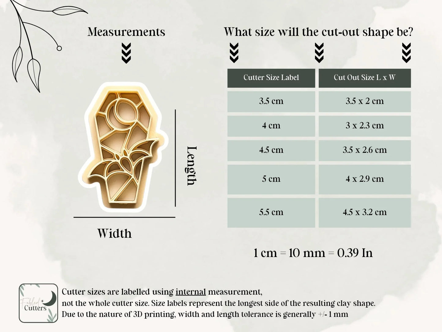Halloween clay cutter, coffin shape cutter with flying bat and moon stamp details for polymer clay and silver clay, UK made-Halloween / Goth Cutters
