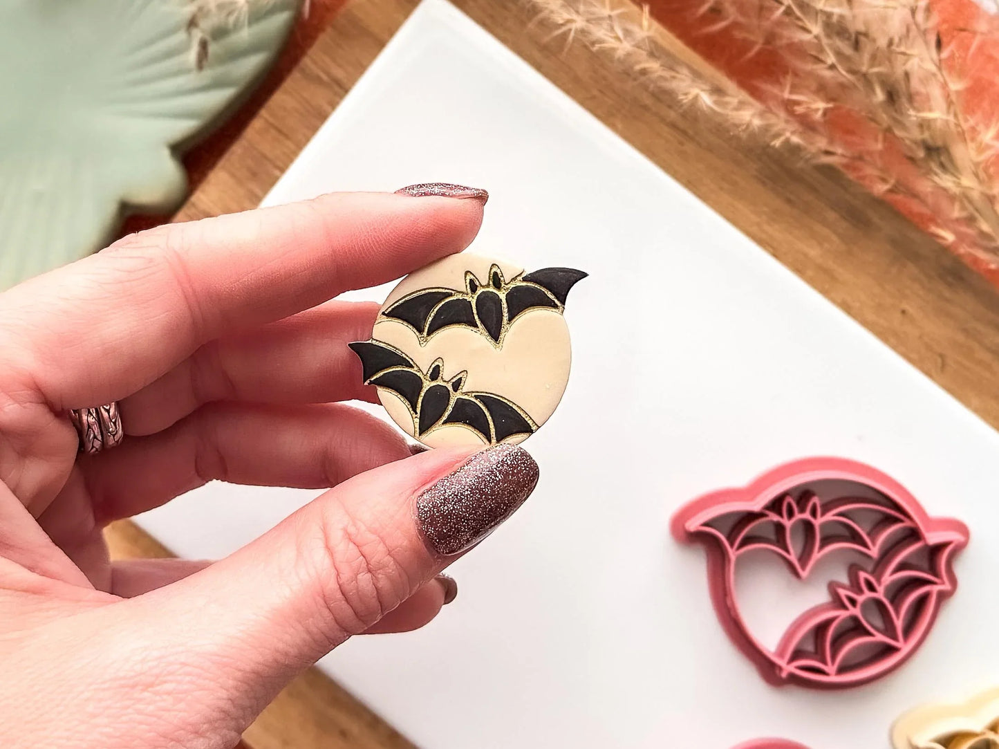 Moon and Bats Clay Cutter, halloween themed circular cutter for polymer clay and silver clay, UK made-Halloween / Goth Cutters